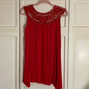 Pretty Red Shirt Floral Open Embroidery